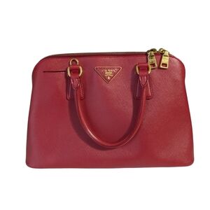 PRADA Red Saffiano Vernice Leather Promenade Handbag